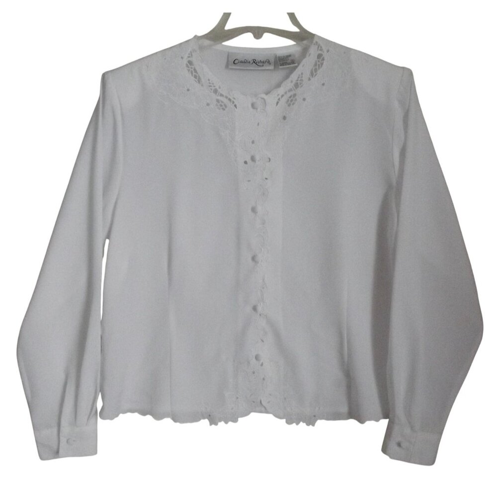 Claudia Richard Blouse Womens Size 16 White button down embroidered cut-out